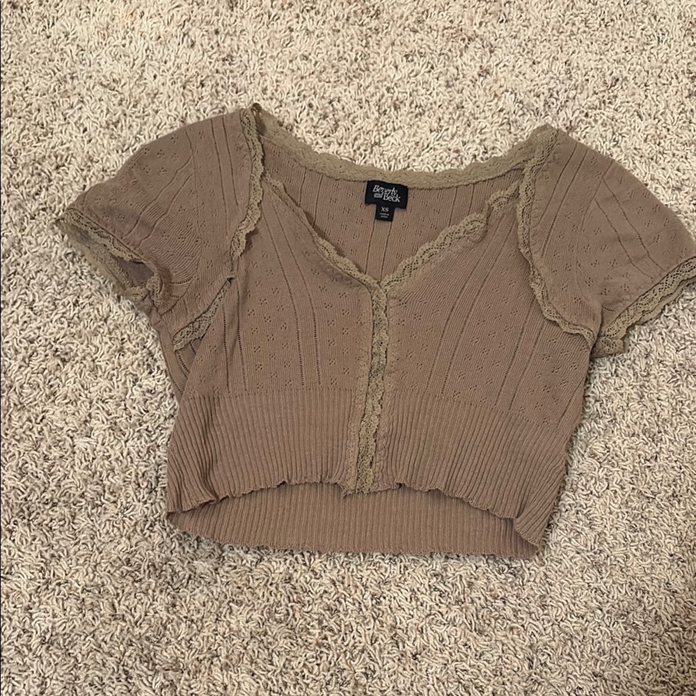 Tilly's Brown Ribbed Crop Blouse